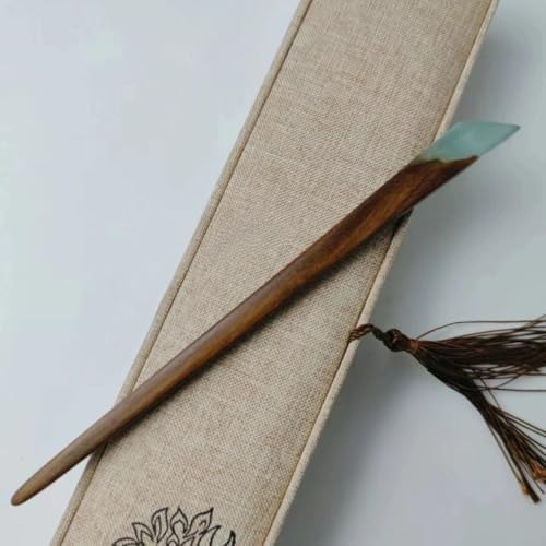 Handmade Sandalwood Hairpin, Translucent Jade Green Resin Splicing Hairpin Modern Chinese Hair Jewelry Hair Acessories for Women (green sandalwood)
