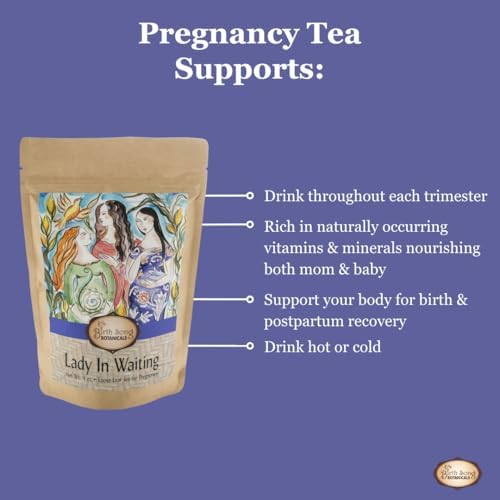 Birth Song Botanicals Lady in Waiting Pregnancy Tea – Organic Red Raspberry Leaf Tea for Third Trimester Support, Pregnancy Nausea Support, Birth Prep, and Postpartum Nourishment, 30 Servings