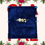 Wheelchair Blanket with Pouch for Adults, Fleece Wrap for Airplane & Train, Packable Nap Travel Accessories (Navy Blue + Embroidered Flower)