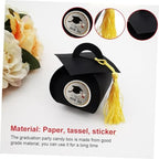 TINEASUR 50pcs Graduation Party Packaging Boxes Black Doctoral Cap Candy Case with White Label, Paper Favor Holder for Celebration Candy Wrap