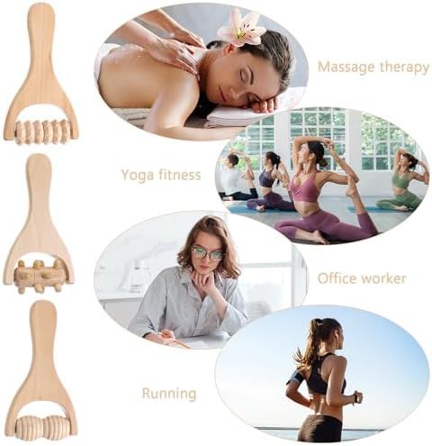 3Pcs Wood Therapy Massage Tools Wooden Massage Rollers, Hand Massage Tools Manual Muscle Roller Stick for Relaxes Thigh, Leg, Hands Full Body Muscle Men Women