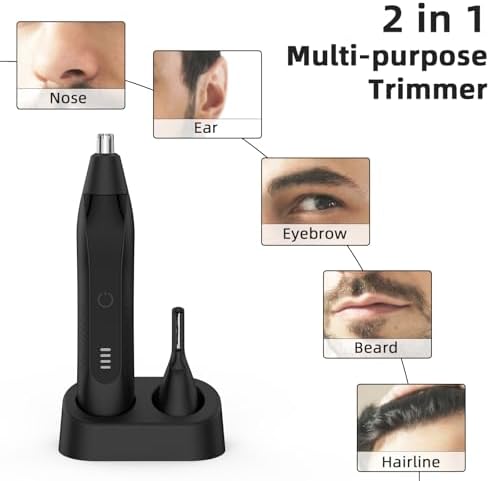 Nose Hair Trimmers for Men,Rechargeable Eyebrow Trimmer 2 in 1 Painless Multifunctional Ear and Nose Hair Trimmer with Dual Edge Blades Portable Design (Black)