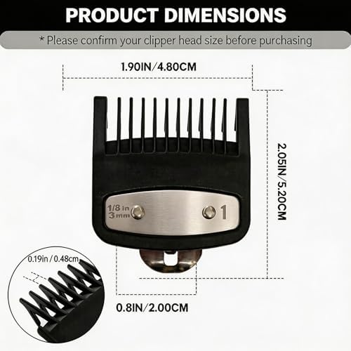 Replacement for Clipper Guards Set Compatible with 1 clipper guards,1/2 clipper guards,Guide Comb Attachment 1/8"(3.0 mm),1/16" (1.5 mm),for Barbers and Stylists,Black-2 PCS