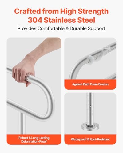 VEVOR Toilet Safety Rail, 31.5 Inch U-Shaped Handicap Grab Bar, 304 Stainless Steel Senior Safety Pole, Toilet Grab Bars with Anti-Slip Handle, 300 Lbs Load Capacity Security Handrail with Support Leg