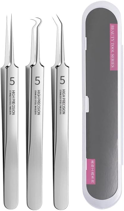 Professional Facial Blackhead Remover Tweezers,Extractor Acne Removal Kit Pimple Popper Tool, Clip for Whiteheads, Acne Clip, Ingrown Hairs Tweezers, Blackheads Remover Extractor, Stainless Steel