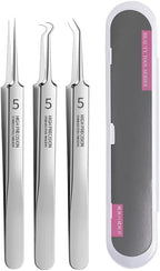 Professional Facial Blackhead Remover Tweezers,Extractor Acne Removal Kit Pimple Popper Tool, Clip for Whiteheads, Acne Clip, Ingrown Hairs Tweezers, Blackheads Remover Extractor, Stainless Steel