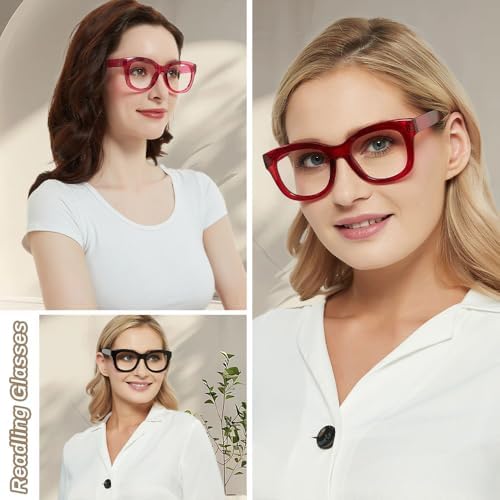 JiSoo Oversized Reading Glasses for Women Men, Stylish Designer Readers Women with Large Frame