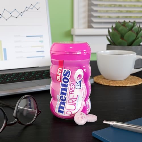 Mentos Pure Fresh Sugar-Free Chewing Gum with Xylitol, Bubble Fresh Flavor, Easter Basket Essentials Stuffers for Kids and Adults, 90% Recyclable Curvy Bottle, 50 Pieces (6-Pack)