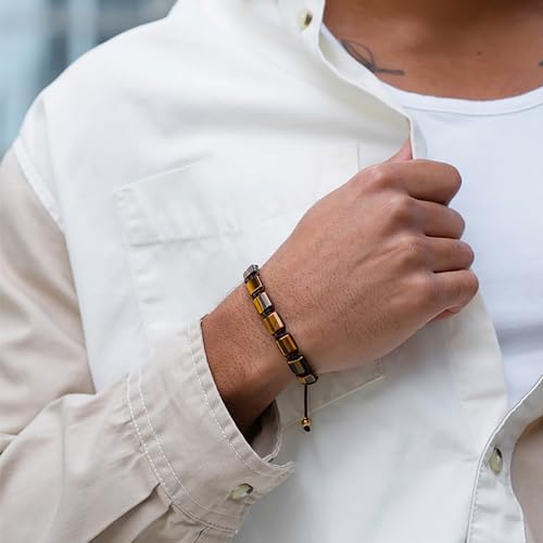 RTZN® Tigers Eye Bracelet for Men – Premium Artisan Handcrafted Golden Brown Tiger Eye Bead Bracelets – Natural Stone Tiger Eye Bracelet Men – Beaded Bracelets for Men