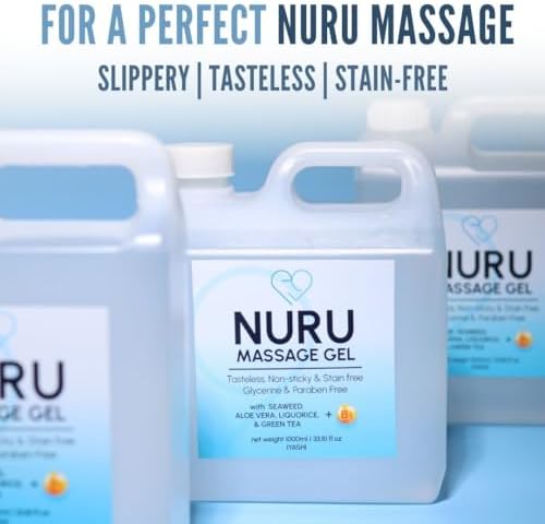 Nuru Massage Therapy Gel | Colorless, Tasteless, Stain-Free, Unscented | Massage Oil Alternative, Water-Based Nuru Gel | Aloe Vera, Seaweed, Green Tea, Liquorice, & Vitamin B5 | (33.8 Fl Oz)