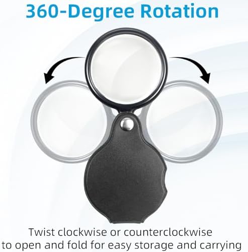 2 PCS 10X Small Magnifying Glass, 1.97 in Pocket Magnifying Glass, Mini Folding Magnifier with 360° Rotating Protective Case for Seniors Reading, Kids Exploration, Jewelry & Coin Inspection