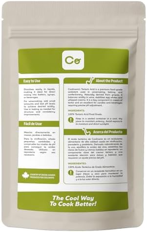 Coolinario Tartaric Acid Powder (4 Oz) Natural Acidulant for Wine, Baking & Candy | Enhances Flavor & Adjusts Acidity | Ideal for Cream of Tartar, Confections & pH Balancing | Food Grade