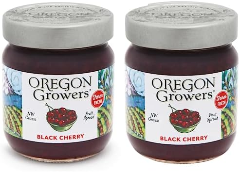 Oregon Growers Black Cherry Fruit Spread - Black Cherry Jam, Black Cherry Preserves, Cherry Jam Cherry Preserves, Organic Black Cherry Jam, Cherries, All Natural Ingredients - 12 Oz (Pack of 2)