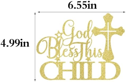 God Bless This Child Cake Topper,gold Glitter First Communion God Bless Cake Decorations,Baby Shower/Birthday/Christmas Party Decorations Supplies