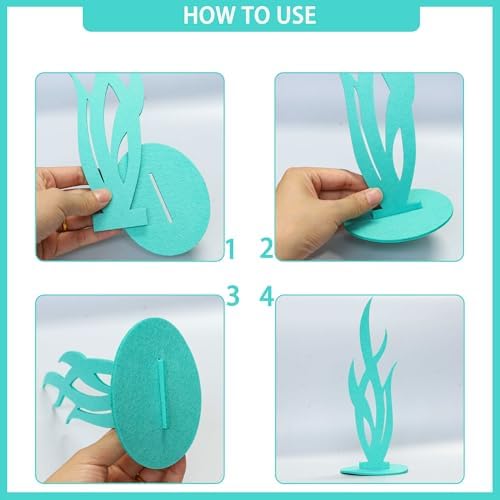 Gyufise 12 Pack Mermaid Birthday Decorations Felt Table Centerpiece DIY Under The Sea Party Decoration Seahorse Starfish Seaweed Coral Decoration for Ocean Theme Birthday Party Supplies