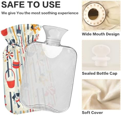 Colorful Cartoon Dogs Classic Hot Water Bottle with Cover, 1 Liters Durable Hot Water Bag for Tummy Cramps Neck and Shoulder Waist Pain Relief, Hot and Cold Compress