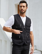 Gihuo Men's Fishing Vest Utility Safari Travel Vest with Pockets Outdoor Work Photo Cargo Fly Summer Vest