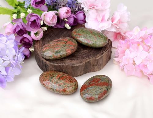 LAIDANLA Unakite 2.4" Large Palm Stone Healing Crystals Natural Gemstones Calming Effects Energy Balancing Reiki Polished Worry Stone Cleansing Protection Anxiety Stress Relief Therapy 1PC