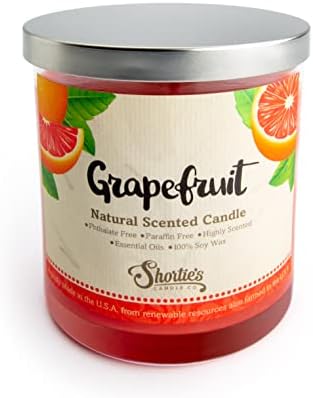Grapefruit Highly Scented Natural Soy Candle, Essential Fragrance Oils, 100% Soy, Phthalate & Paraben Free, Clean Burning, 9 Oz.