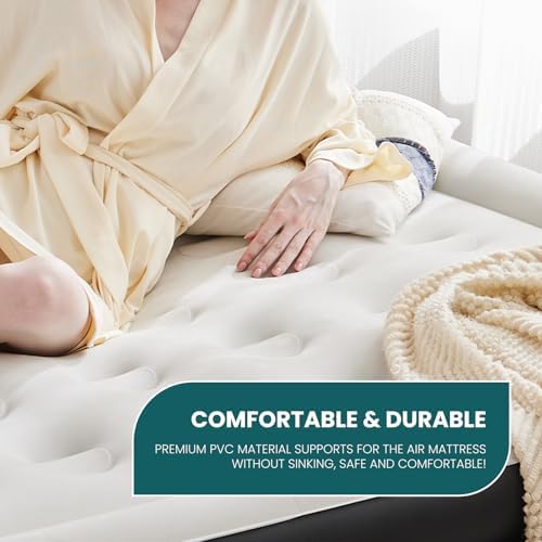 Queen Size Air Mattress with Built in Pump, Inflatable Blow Up Mattress 16" Raised for Home, Camping & Guest, Portable Air Bed 660 lbs Weight Capacity, Double Height & Non-Slip Bottom