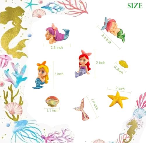 18 Pcs Miniature Mermaid Figurines Sets,Mini Mermaid Tail Figurines Mini Starfish Shell Conch Figurines for Cake Decoration Home Terrarium Decoration DIY Crafts …