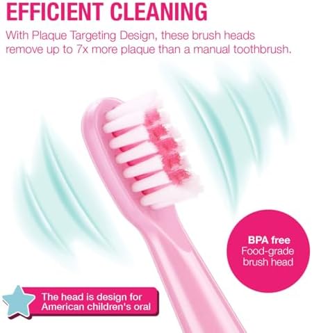 Vekkia Rainbow Jada Kids Electric Toothbrush Replacement Heads, Soft 3D Curved Bristles, Pink, 10-Pack