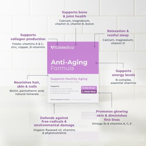 VitaMedica Anti-Aging Formula AM/PM Multivitamin Packets for Women & Men – Supports Radiant Skin, Hair & Nails, Daytime Energy + Nighttime Recovery – 30 Packs