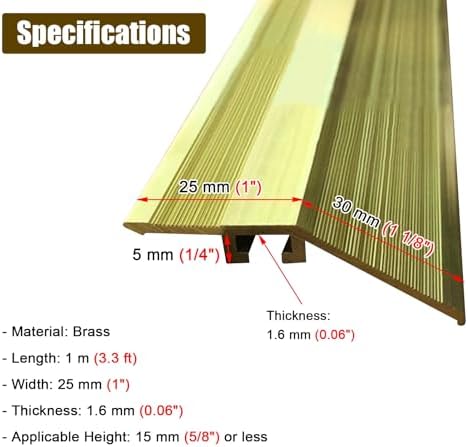 CMYUN Brass Non-Slip Transition Strip, Doorway Threshold Ramp for Uneven Floors Within 15 Mm, Flooring Edge Reducer for Tile/Wood/Vinyl/Laminate