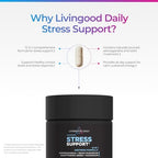 Livingood Daily Stress Support, 12-in-1 Supplement with Ashwagandha, Reishi Mushroom, Vitamin B6, Adaptogenic Herbs & Magnesium, Supports Mood & Calm, Gluten Free, Vegan, 60 Vegetarian Capsules