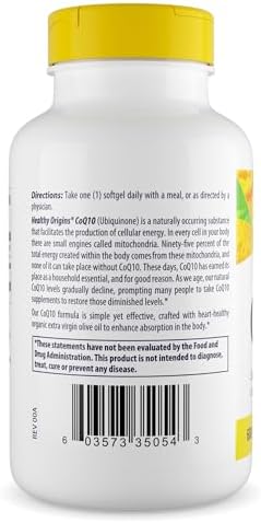 Healthy Origins® CoQ10 600 mg – Natural Trans-Isomer Ubiquinone – Yeast Fermented, Supports Heart Health & Cellular Energy – Non-GMO 60 Softgels
