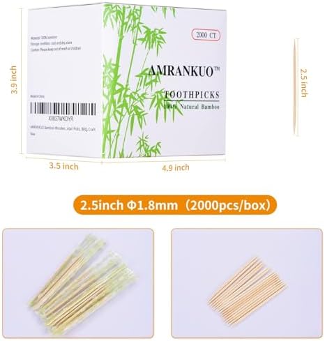 Bamboo Wooden Toothpicks With Individually Wrapped Package| 2000-Count Round Toothpicks| Good for Small Appetizer,Party,Cleaning Teeth,Cocktail Picks, BBQ, Craft.