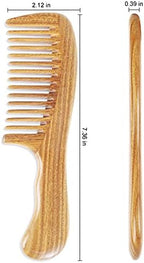 Onedor Handmade 100% Natural Green Sandalwood Hair Combs - Anti-Static Sandalwood Scent Natural Hair Detangler Wooden Comb (Wide Tooth)