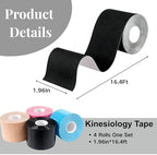 4 Rolls Kinesiology Tape, 1.96In*16.4Ft Waterproof Athletic Tape, Elastic Sports Tape for Shoulder Knees Muscle Exercise Taping for Fitness Running