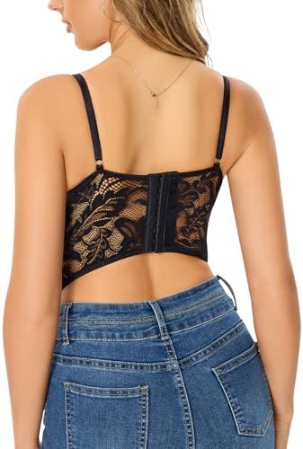 Charmian Women's Punk Gothic PU Leather Push Up Corset Bra Bustier Crop Top