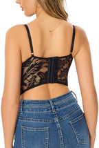 Charmian Women's Punk Gothic PU Leather Push Up Corset Bra Bustier Crop Top