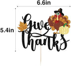Thanksgiving Cake Topper Decoration- Give Thanks Cake Toppers,Pumpkin Turkey Maple Fall Themed Cake Picks Decor for Birthday Party,Thanksgiving Party,Harvest Day Fall Autumn Cake Decoration