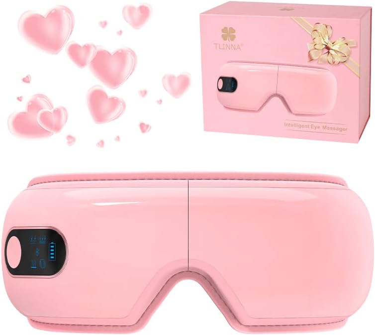 Eye Massager with Airbag Kneading,Constant Temperature Hot Compress, Multi-Frequency Vibration and Bluetooth Music (Blush Pink, Large)