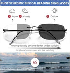 Rimless Transition Photochromic Bifocal Reading Glasses For Men and Women UV Protection Sunglasses Readers Titanium 2.0
