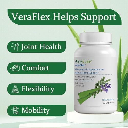 AloeCure VeraFlex Natural Joint Health, 60 Capsules, Clinically Tested Natural Plant-Based Formula to Support Comfort, Mobility and Flexibility - Featuring Organic Aloe Vera