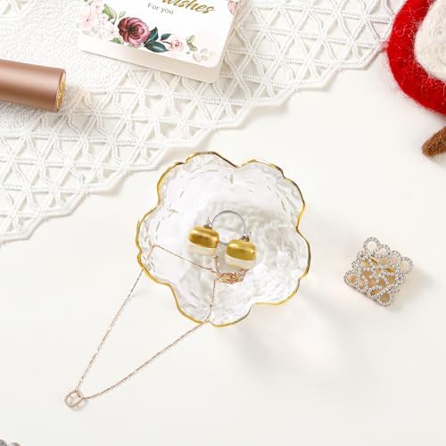Birthday Gifts for Women Jewelry Dish Glass Ring Dish Holder Jewelry Tray Cute Vanity Organizer Room Decor Jewellery Tray Crystals Trinket Dish Nightstand Bedroom Decor Christmas Friendship Gifts