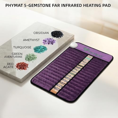 PHYMAT Far Infrared Amethyst Heating Pad - 5 Color Natural Crystal Heating Mat - Infrared Heating Pad with Auto Shut Off - Overheat Protection,Smart Control (23"x16") Cover not Included