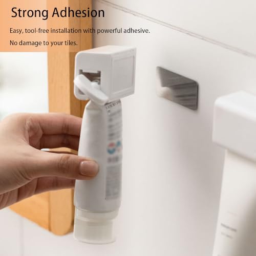 2 Pack Wall - Mounted Magnetic Manual Toothpaste Squeezer and Roller Set, White Plastic Tube for Cosmetics and Hair Dye (White)