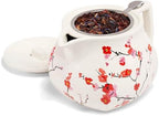 Tea Forte Ceramic Teapot with Removable Stainless Steel Infuser Basket and Lid, Steeps 24 oz. Loose Leaf Tea, Dishwasher & Microwave Safe, Gifts for Mom, Sakura Cherry Blossom