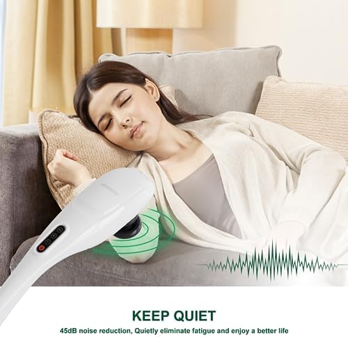 MEGAWISE Handheld Back Massager | Deep Tissue Percussion Relief for Back, Neck, Shoulders, Waist Legs, Full Body for Improved Blood Circulation and Fatigue Relief (Pearl White 6Ft Corded)