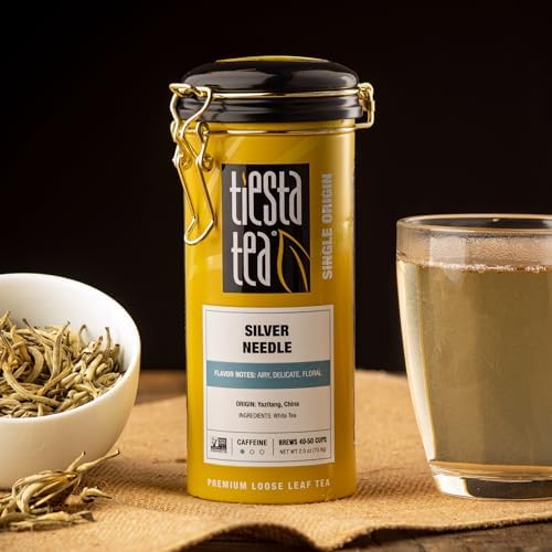 Tiesta Tea Silver Needle White Tea – Premium Loose Leaf, Single-Origin from China | Pure Unblended Low-Caffeine Tea | Hot or Cold Brew | 2.5oz Refillable Tin | Brews 50 Cups