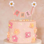 Daisy One Bunting Cake Topper - Flower Girls 1st Birthday Decorations,Felt Daisy First Birthday Cake Topper,Gold Glitter One Banner Cake Decorations,Bohemian Groovy Daisy Party Photo Props