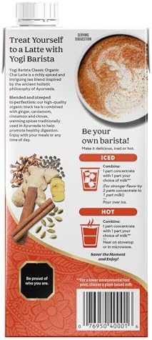 Yogi Barista Classic Organic Chai Latte, Vegan Friendly, Kosher, USDA Certified Organic, 32 Fluid Ounce (Pack of 6)