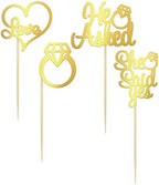 Gyufise 24 Pack Light Gold Glitter He Asked She Said Yes Cupcake Toppers Diamond Ring Heart Love Cake Picks for Wedding Engagement Party Cake Decorations