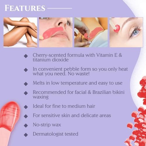 Satin Smooth Hard Wax Beads – Wild Cherry, Pebble Wax for Hair Removal on Sensitive Skin, Fine to Medium Hair, 35 oz