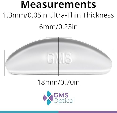 GMS Optical Adhesive Silicone Nose Pads for Glasses |1.3mm Ultra-Thin, 18mm Large | Non Slip Glasses Grips for, Sunglasses and Eyewear w/Super Sticky Backing, Eyeglass Accessories (5 Pairs, Clear)
